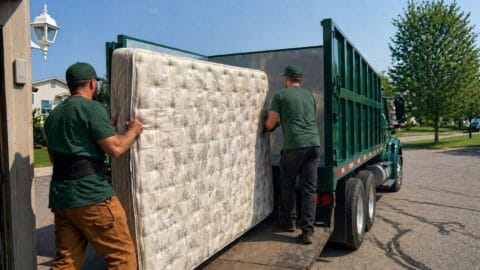 Loading a Mattress Into a Junk Truck